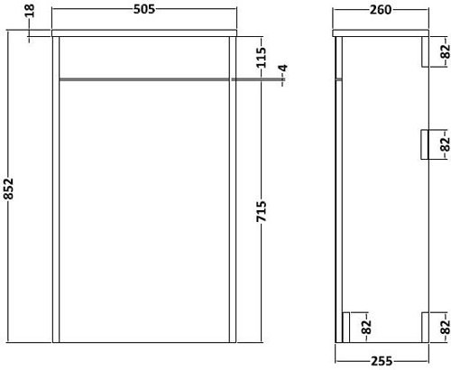 Technical image of Old London York Back To Wall WC Unit 500mm (Grey).