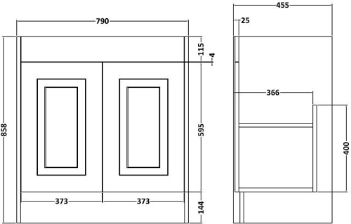 Technical image of Old London York Vanity Unit & Ceramic Basin 800mm (Oak).