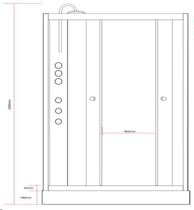 Technical image of Nuie Enclosures Offset Quadrant Cabin 1200x800mm (RH, Black).