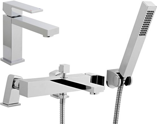 Larger image of Ultra Otis Square Basin & Bath Shower Mixer Tap Set With Shower Kit  (Chrome).