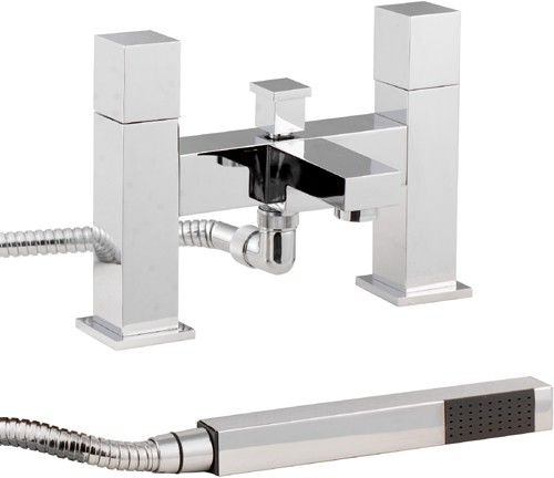 Larger image of Hudson Reed Kubix Bath Shower Mixer With Shower Kit And Wall Bracket.