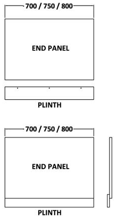 Technical image of Hudson Reed Memoir Side & End Bath Panel Pack (Gloss White, 1500x800).