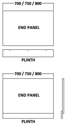 Technical image of Hudson Reed Memoir Side & End Bath Panel Pack (Gloss White, 1600x800).