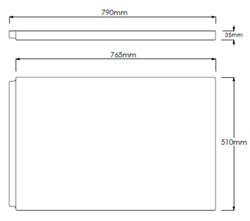 Technical image of Crown Bath Panels Acrylic White End Bath Panel (800mm).