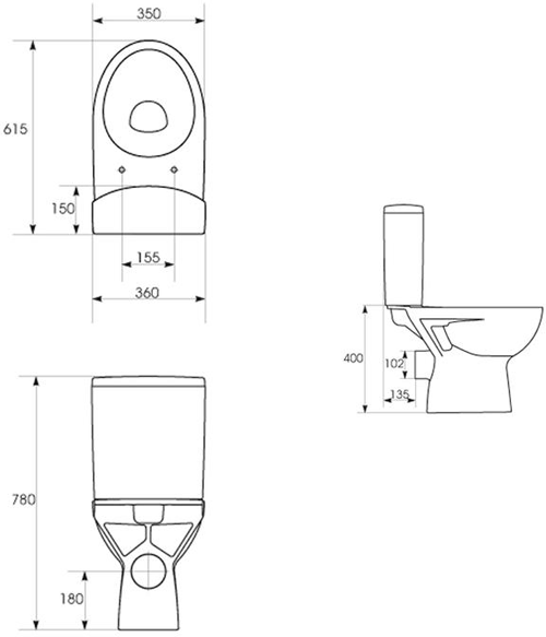 Technical image of Premier Pandora Bathroom Suite With Toilet, 450mm Basin (1TH).