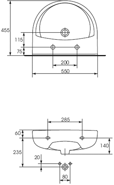 Technical image of Premier Pandora Suite With Toilet, 550mm Basin & Semi Pedestal (2TH).