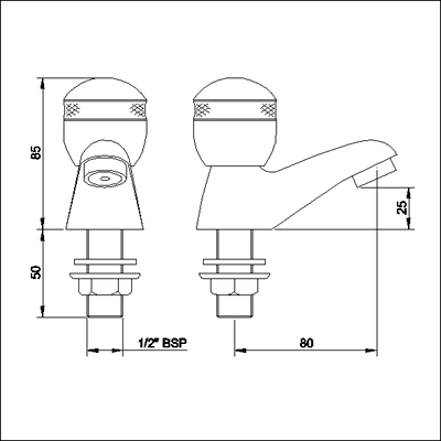 Technical image of Ultra Contour Basin taps (pair, standard valves)