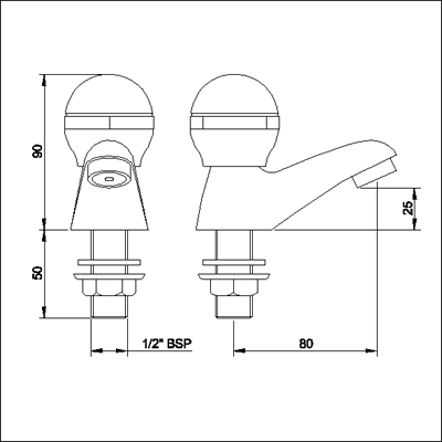 Technical image of Jupiter Basin taps (pair, standard valves)