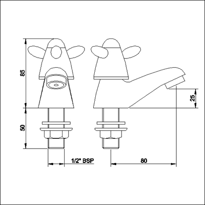 Technical image of Neptune Basin taps (pair, standard valves)