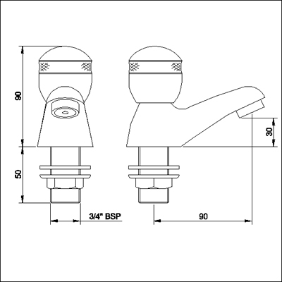Technical image of Ultra Contour Bath taps (pair, standard valves)