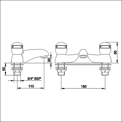 Technical image of Ultra Contour 3/4" Bath filler (standard valves)