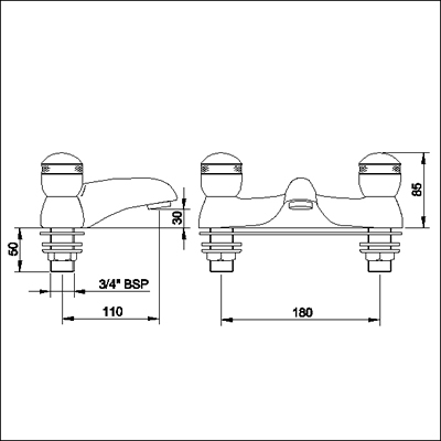 Technical image of Ultra Contour 3/4" Bath filler (chrome/gold, standard valves)