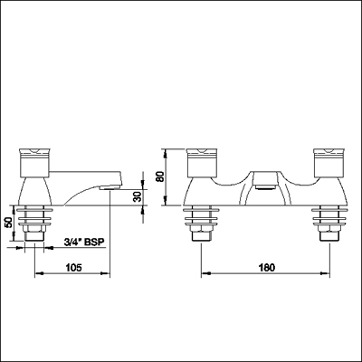Technical image of Ultra Roma 3/4" Bath filler (standard valves)