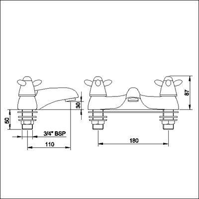 Technical image of Neptune 3/4" Bath filler (standard valves)