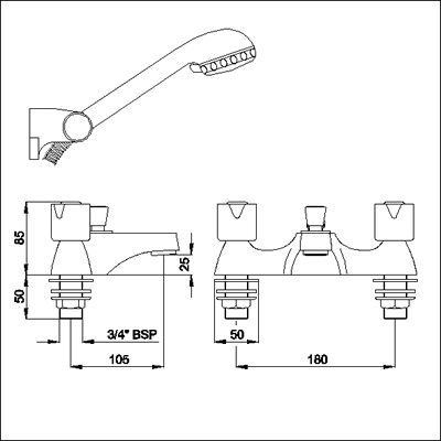 Technical image of Ultra Exact Bath shower mixer tap & shower kit (standard valves).