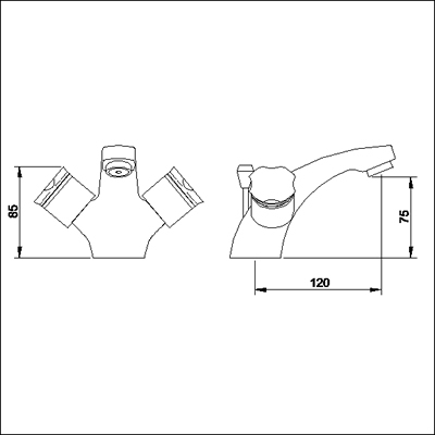 Technical image of Ultra Roma Mono basin mixer tap + Free pop up waste (standard valves)