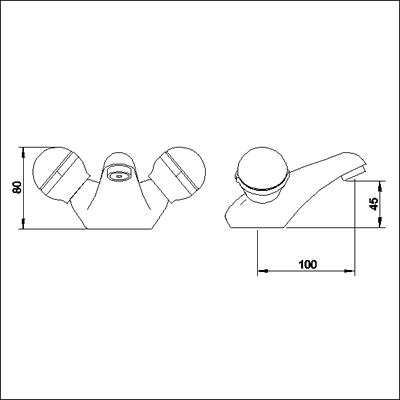 Technical image of Jupiter Mono basin mixer tap + Free pop up waste (standard valves)