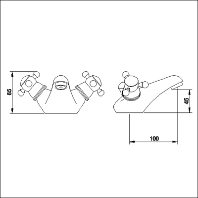 Technical image of Monet Mono basin mixer tap + Free pop up waste (standard valves)