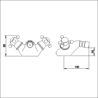 Technical image of Monet Mono bidet mixer tap + Free pop up waste (standard valves)