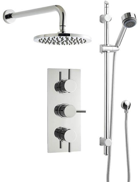 Larger image of Premier Showers Triple Thermostatic Shower Valve, Round Head & Slide Rail Kit.