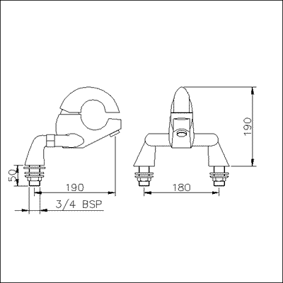 Technical image of Ultra Hola Single lever deck mounted bath filler