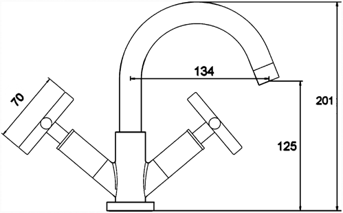 Technical image of Ultra Helix X head mono basin mixer with small spout and pop up waste.