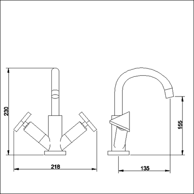 Technical image of Ultra Isla Mono basin mixer with small spout and pop up waste.