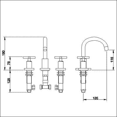 Technical image of Ultra Aspect 3 Tap hole basin mixer with small spout and pop up waste.