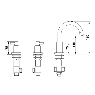 Technical image of Ultra Horizon 3 Tap hole basin mixer with small spout and pop up waste.