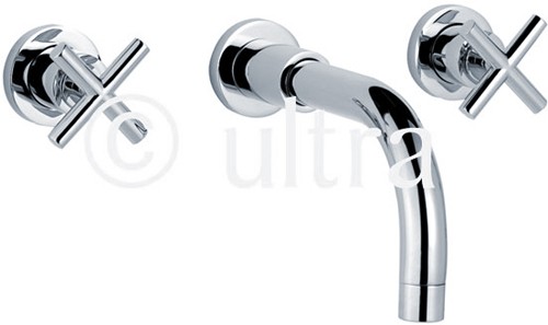 Larger image of Ultra Helix X head 3 Tap hole wall mounted bath filler with small spout.
