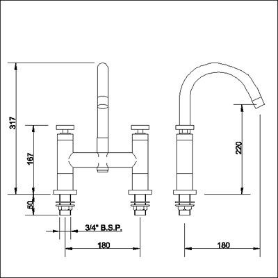 Technical image of Ultra Milo Bath filler with small swivel spout.