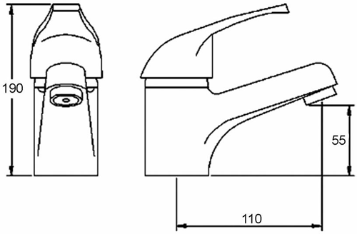 Technical image of Nuie Eon Mono Basin Mixer Tap With Push Button Waste (Chrome).