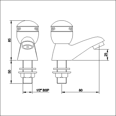 Technical image of Ultra Contour Basin taps chrome & gold (pair, ceramic valves)