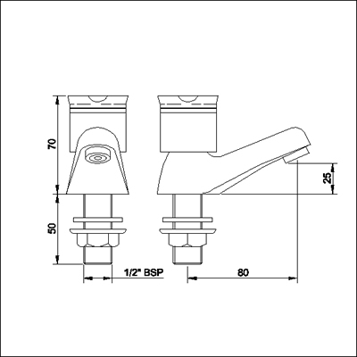 Technical image of Ultra Roma Basin taps (pair, ceramic valves)