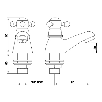 Technical image of Monet Bath taps (pair, ceramic valves)