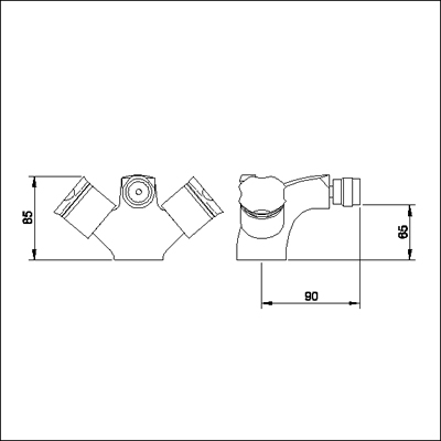 Technical image of Ultra Roma Mono bidet mixer tap + Free pop up waste (ceramic valves)