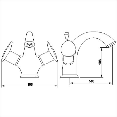 Technical image of Ultra Ella Luxury mono basin mixer with free pop up waste.