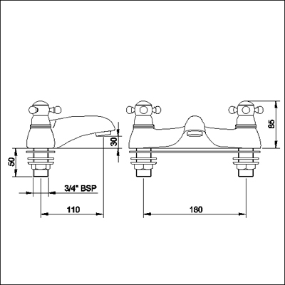 Technical image of Monet 3/4" Bath filler (ceramic valves)