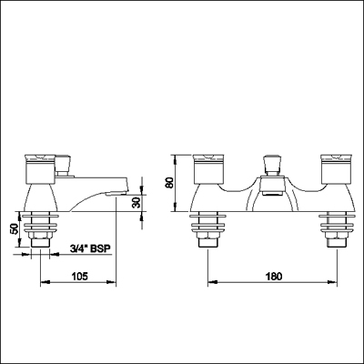 Technical image of Ultra Roma 3/4" Bath shower mixer including kit (ceramic valves)