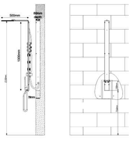 Technical image of Hudson Reed Showers Guise Fully Recessed Thermostatic Shower Panel.