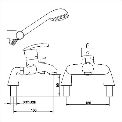 Technical image of Allure Single lever deck mounted bath shower mixer