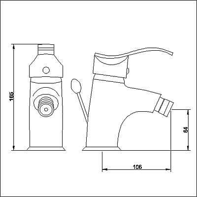 Technical image of Ultra Crest Single lever mono bidet mixer + pop up waste.