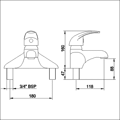 Technical image of Athena Single lever 3/4" Bath Filler.