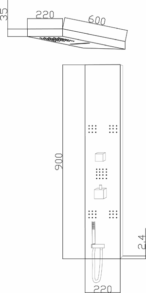 Technical image of Hudson Reed Dream Shower Recessed Shower Panel With Waterfall Head.