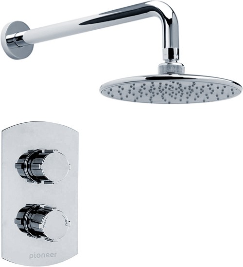 Larger image of Pioneer Thermostatic Shower Valve (Polymer), Round Shower Head & Arm.