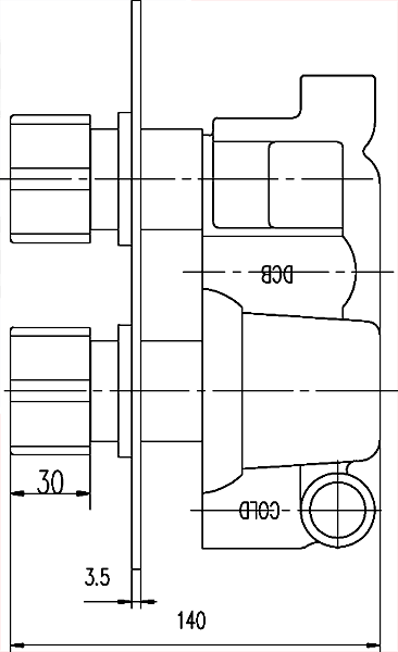 Technical image of Pioneer Twin Concealed Thermostatic Shower Valve & Round Head (Polymer).