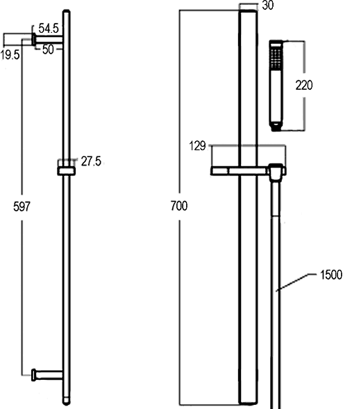 Technical image of Pioneer Twin Thermostatic Shower Valve (Polymer), & Slide Rail Kit.