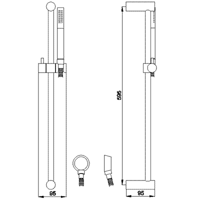 Technical image of Pioneer Thermostatic Shower Valve With Diverter, Head & Slide Rail (Polymer).