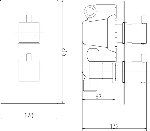 Technical image of Pioneer Twin Concealed Thermostatic Shower Valve With Diverter (Polymer).