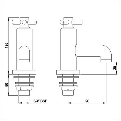 Technical image of Ultra Aspect Bath taps (pair)